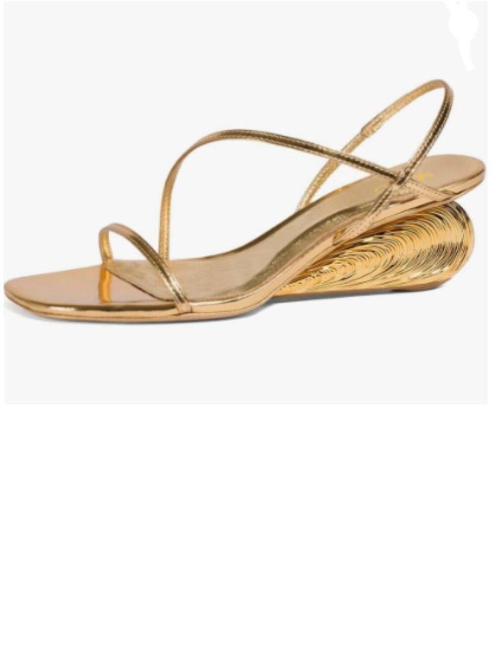 XYD Gold Open Toe Shell Wedge Heel Slingback Square Toe Slender Straps Sandals